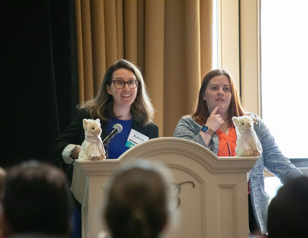 Day two, April 11th, from left to right, Karen Doster-Greenleaf and Kristina Clement from Kennesaw State University presenting Maximizing Patron Discovery and Usage of Digital Collections: A Case Study from Kennesaw State University Library