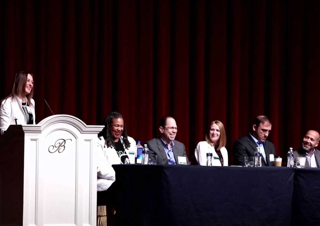 Wednesday, April 10th, Opening Session, Leadership Update and Key Note Address. From left to right (presenting)Teri Gallaway, Nancy Kirkpatrick, Sam Brooks, Sara Earley, Tim Lull, Scott Bernier