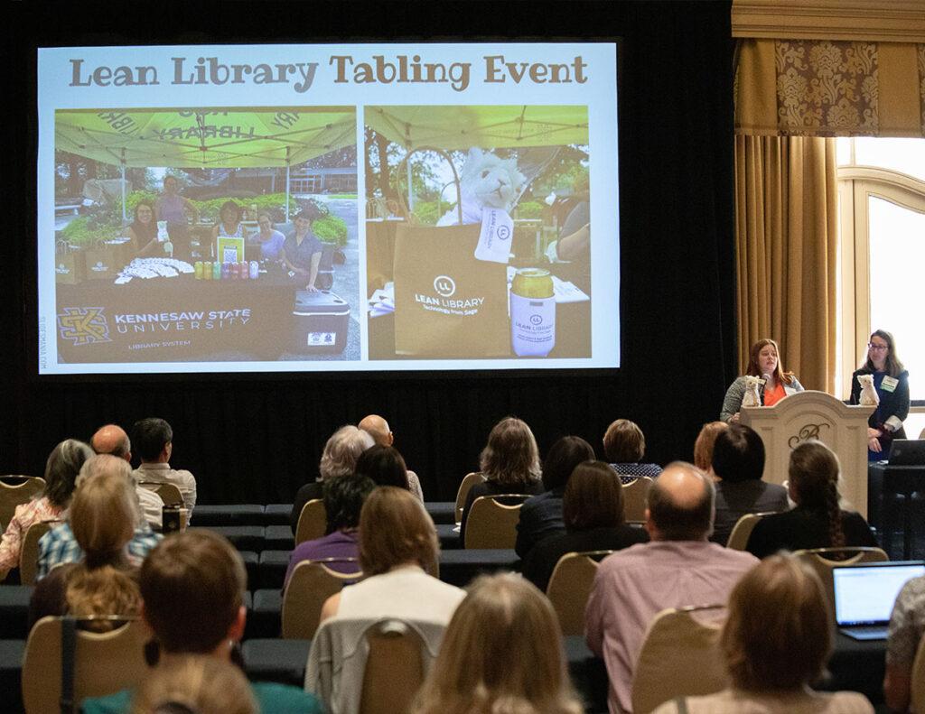 Day two, April 11th, from left to right, Kristina Clement and Karen Doster-Greenleaf from Kennesaw State University presenting Maximizing Patron Discovery and Usage of Digital Collections: A Case Study from Kennesaw State University Library